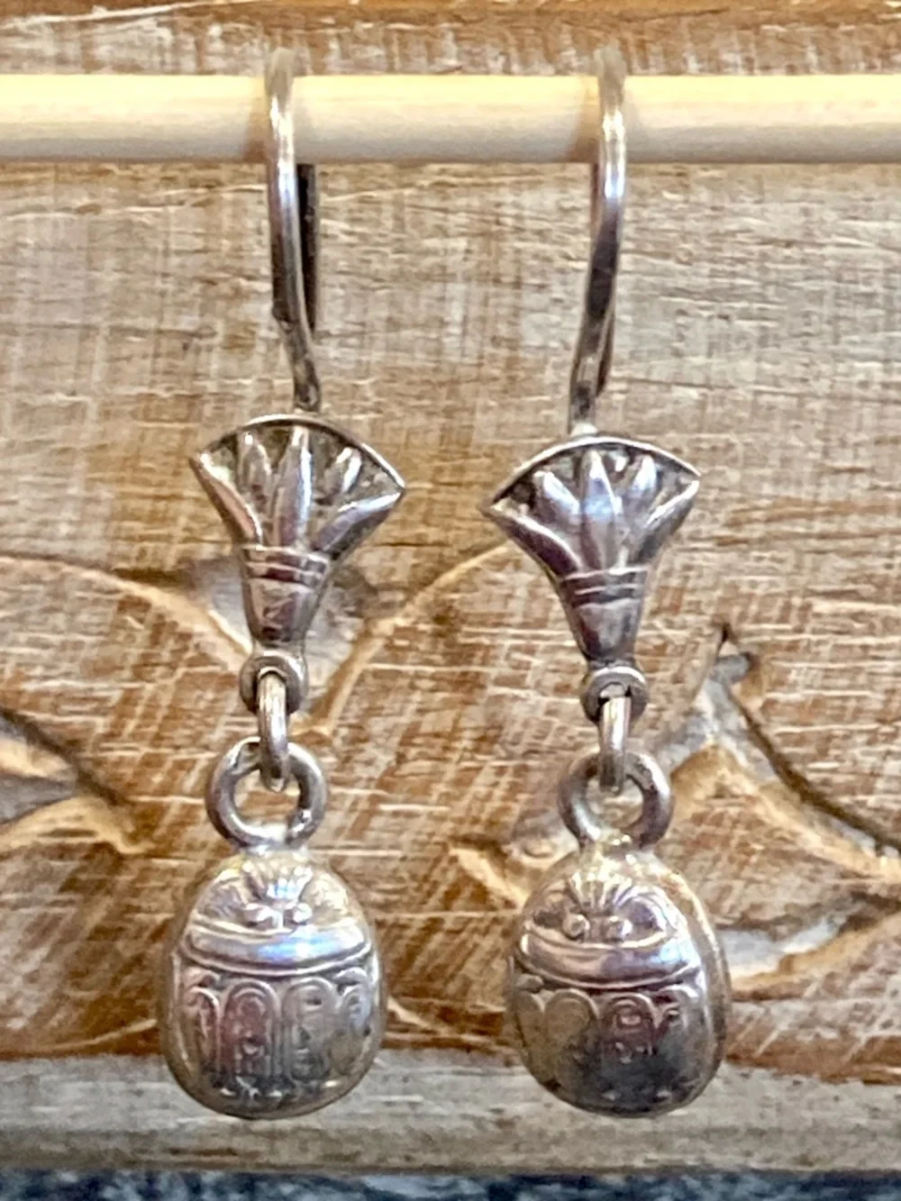 Vintage Egyptian Revival .800 Silver Scarab & Lotus Earrings — Cairo Hallmarked